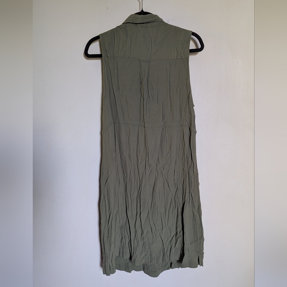 H&M Mama / Maternity Olive Green Sleeveless Shirt Dress Drawstring Waist Size L - Picture 2 of 4